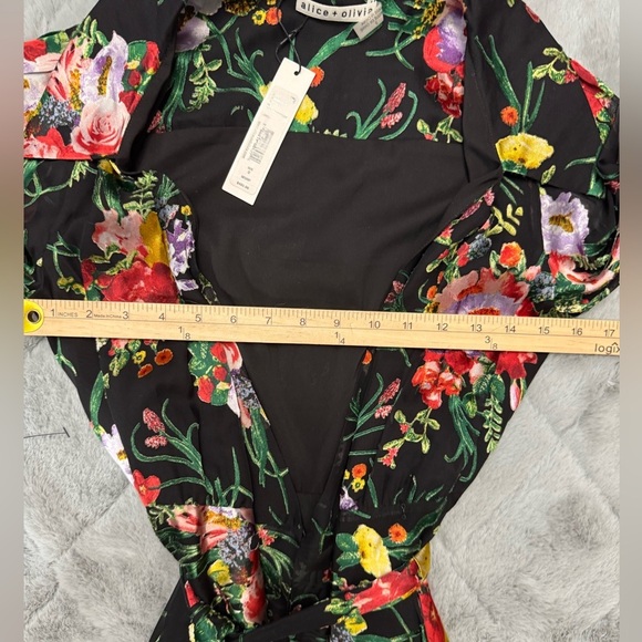 Alice + Olivia Blooming Bouquet Floral Print Wrap Dress Fall Wedding Guest Party - Picture 9 of 15